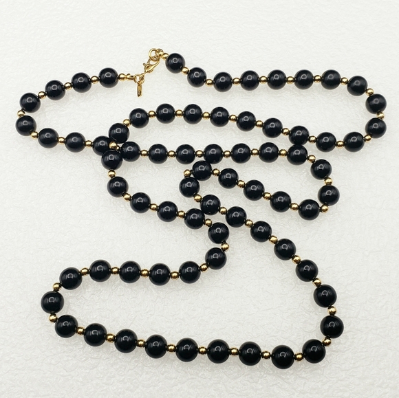 Monet Navy and Gold Beaded Necklace - Picture 6 of 9